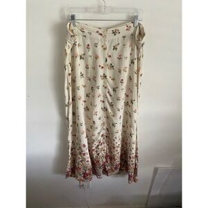 Cottagecore Cream Floral Maxi Skirt Button Front Elastic Waist Size 18 20